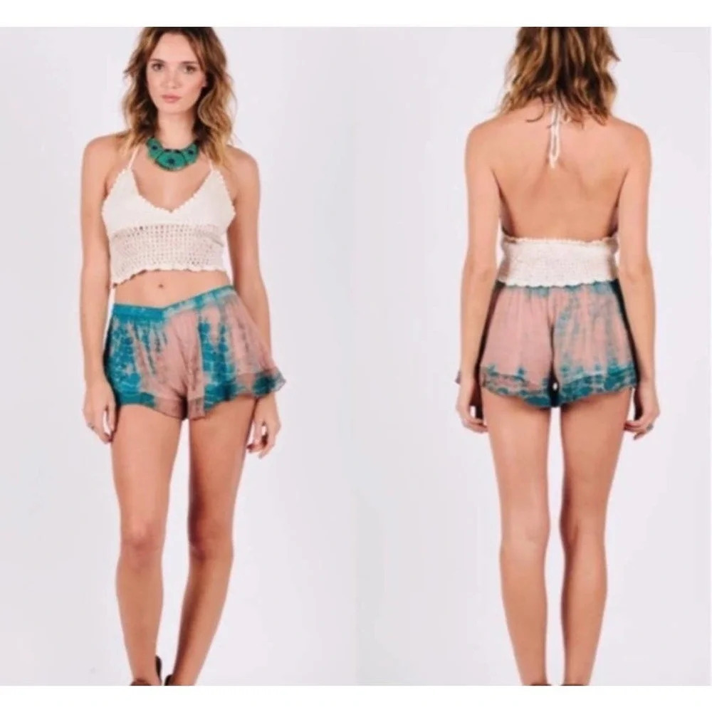 RAGA Sweet Devotion Ruffle Shorts in Blue/Tan Tie Dye Size US Medium